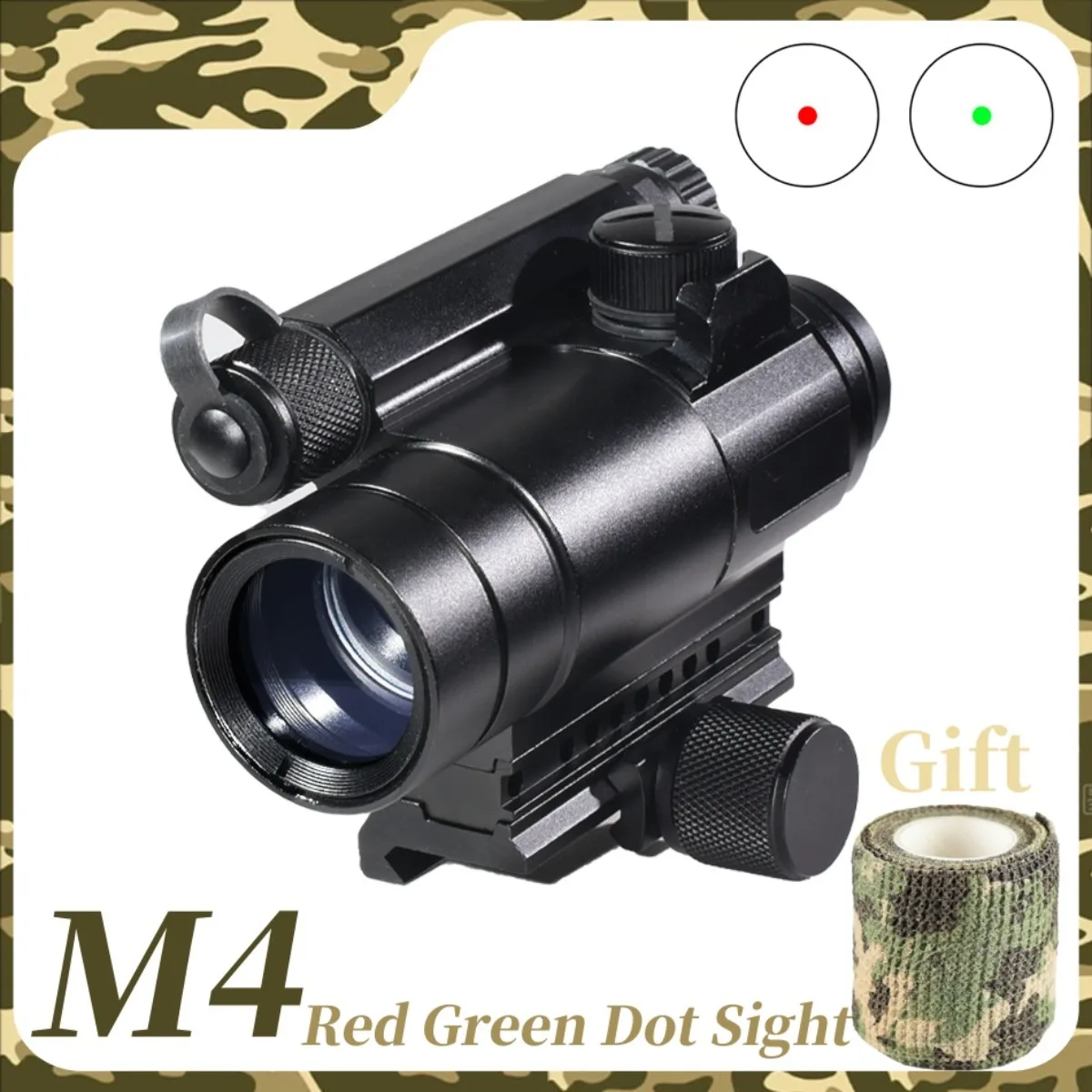 Tactical M4 Red Green Dot Sight Optical Reflex Riflescope Adjustable Rifle Gun Scope for 20mm Rail Hunting Firearms Airsoft