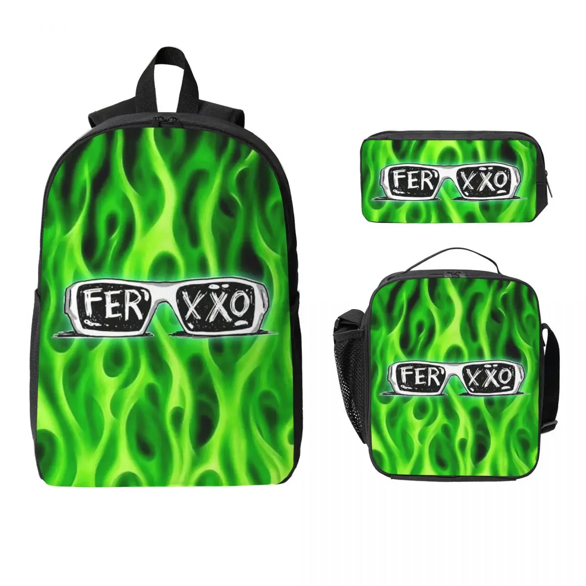 

Feid Ferxxo 90-х годов, рэпер, музыкальный рюкзак, студенческий рюкзак для мальчиков и девочек, школьная сумка, сумки на плечо, 3 шт., изолированная сумка для обеда, пенал