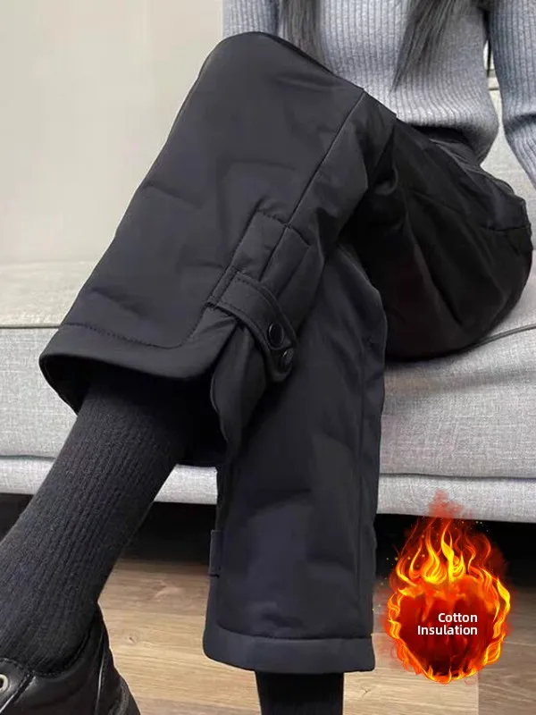 

Faionable Thiened Casual Straight Leg Cotton Pants plus Size Women's Outerwear Winter Trousers Pure Color Comfortable Fit