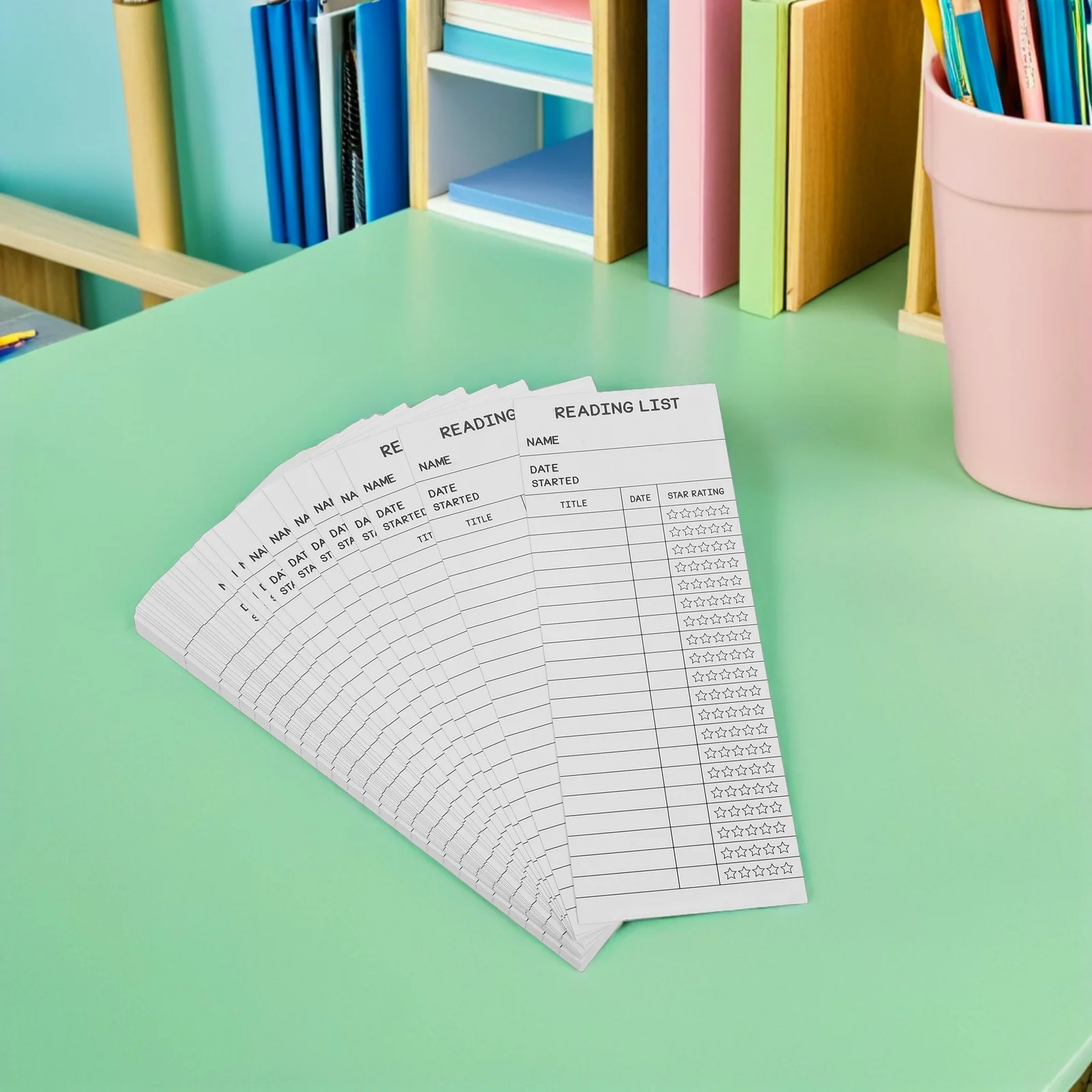 50 قطعة قائمة القراءة الإشارات المرجعية فارغة مكتبة بطاقة ورقة تعقب للطلاب المعلمين مدرسة القراءة سجل كتاب المقتفي الملحقات