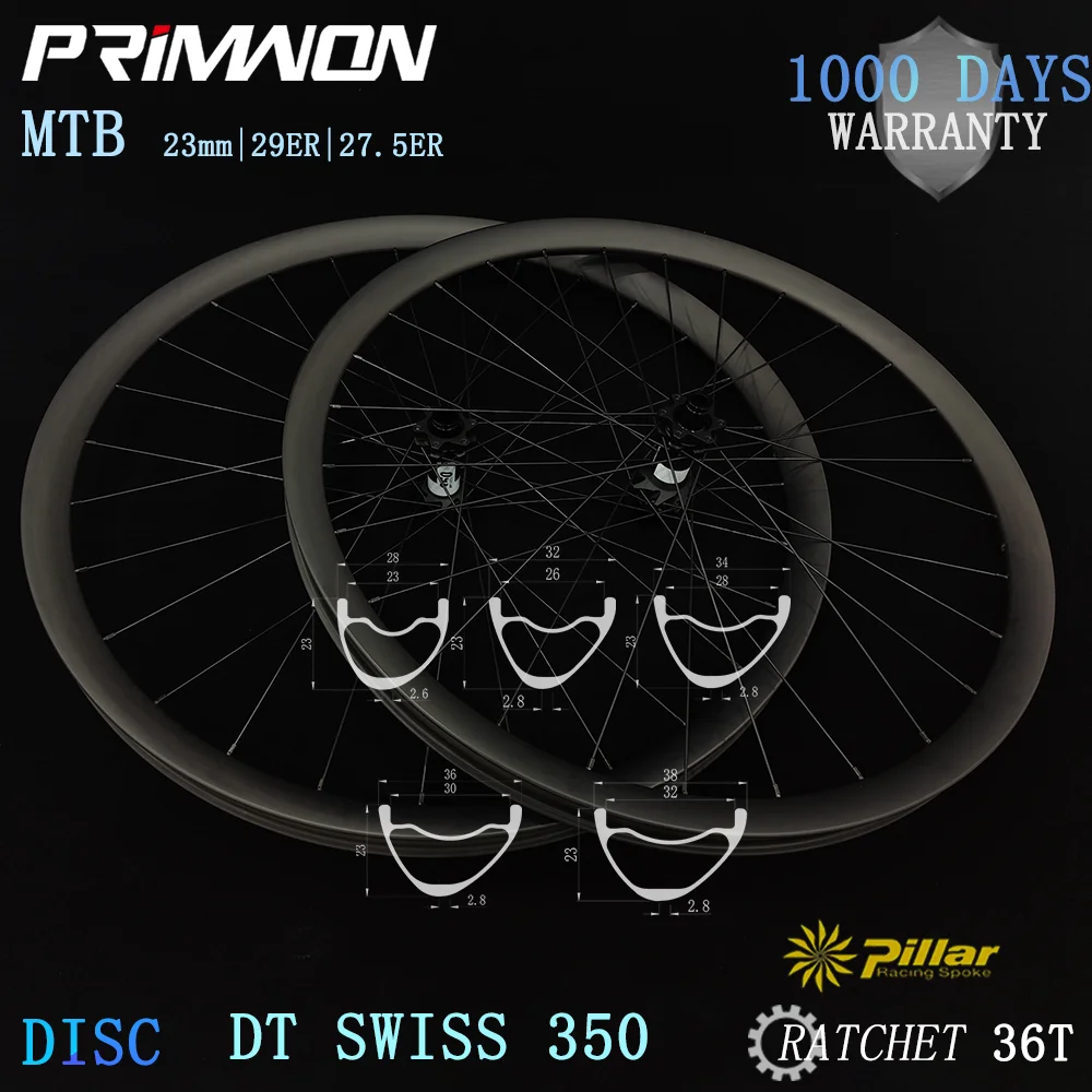 23mm Depth DT SWISS 350 6 bolts Straight pull MTB Carbon Bike Wheelset Hookless Clincher Asymmetric Ultralight UD 3K 12K Custom