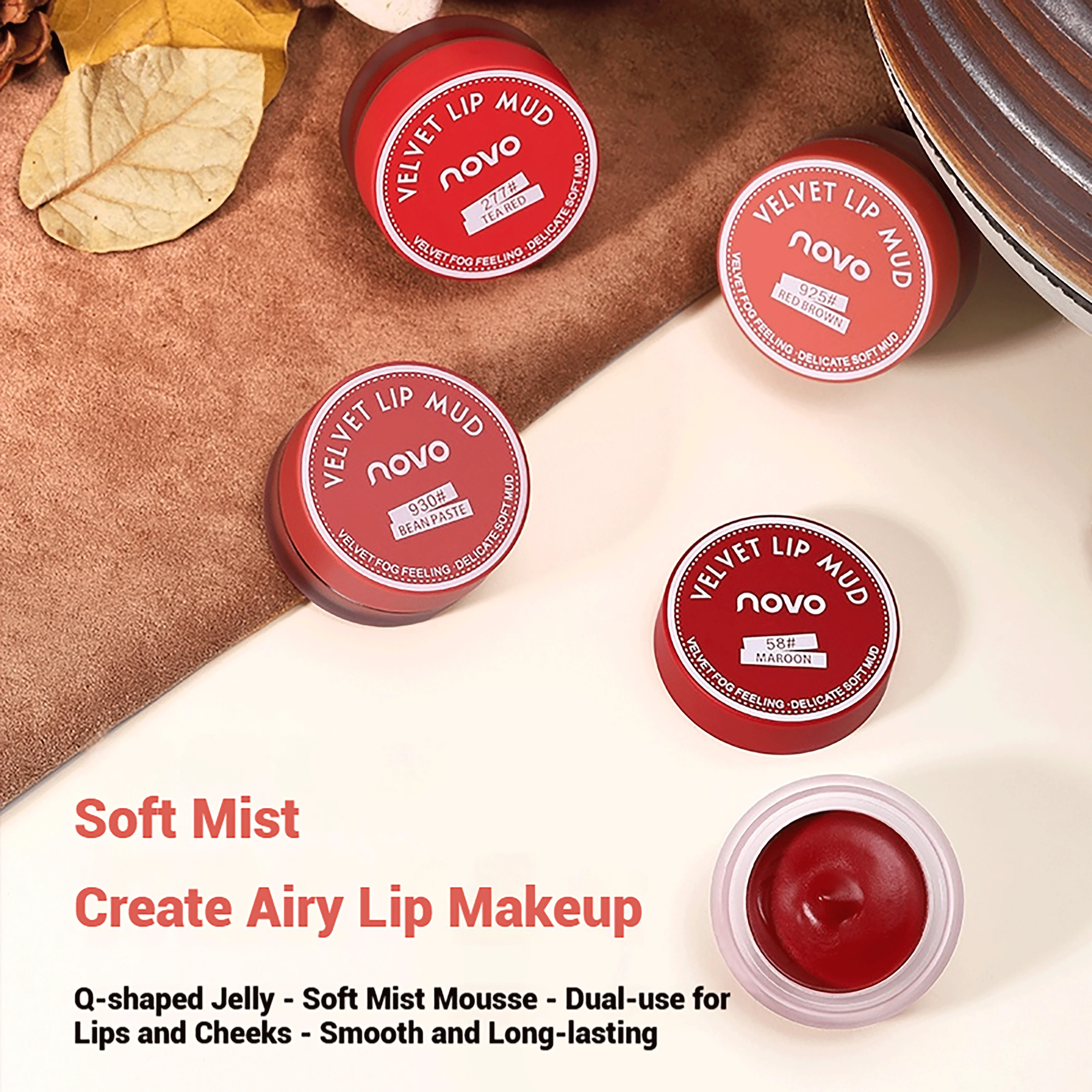 NOVO チューブ入りリップバーム＆リップスティック デュアルユース マット仕上げ ブライトニング、長持ち、色移りしないリップカラー