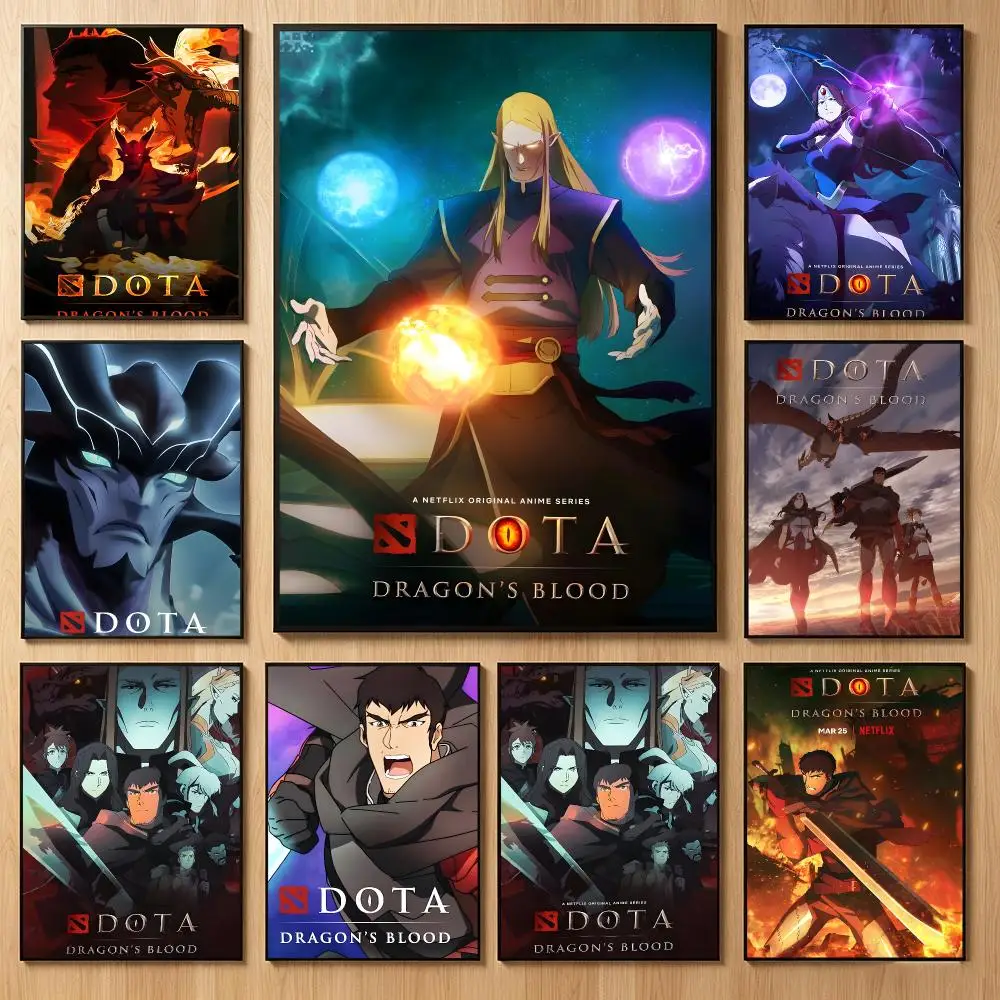 Animated Series Dota Dragon's Blood Poster Classic Self-Adhesive PP Wall Sticker for Living Room Bar Decor Gift