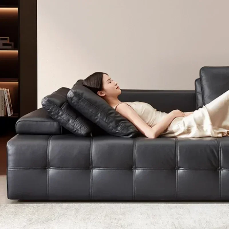 Modern Luxury 3seats Italian Minimalist Living Room Furniture Retro Lawrence Big Black Cow Leather Sofa L Shaped Lazy Minimalist image 6