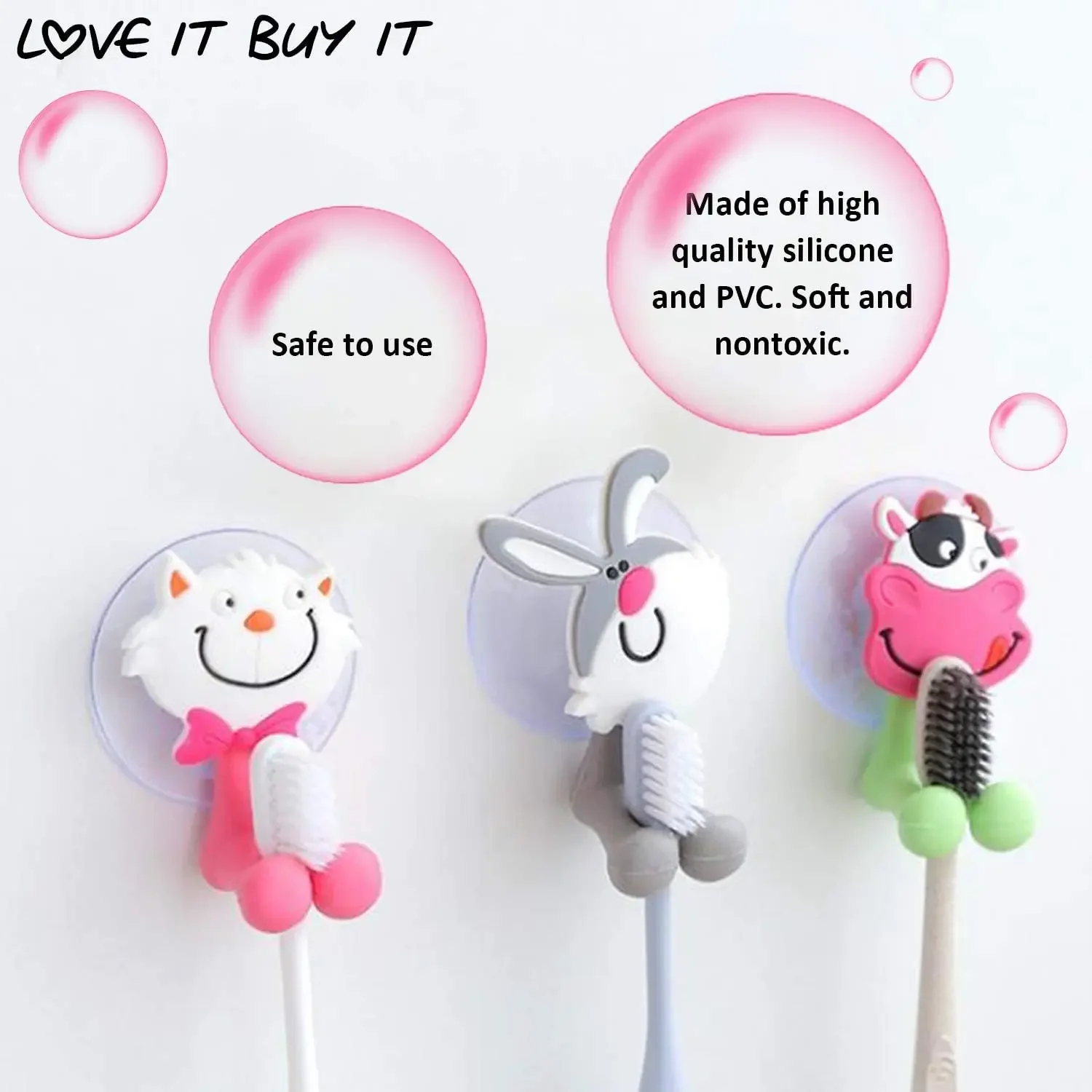 Cartoon Animal Toothbrush Holder, Wall Mounted, Antibacterial Tooth Brush, Storage Rack with Suction Cup, Bathroom Organizer, 1P