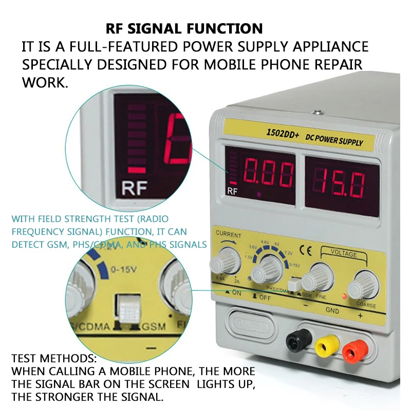 1502DD + alimentatore per riparazione di comunicazione del telefono cellulare alimentatore regolabile completo 15 v2a con Usb Rf