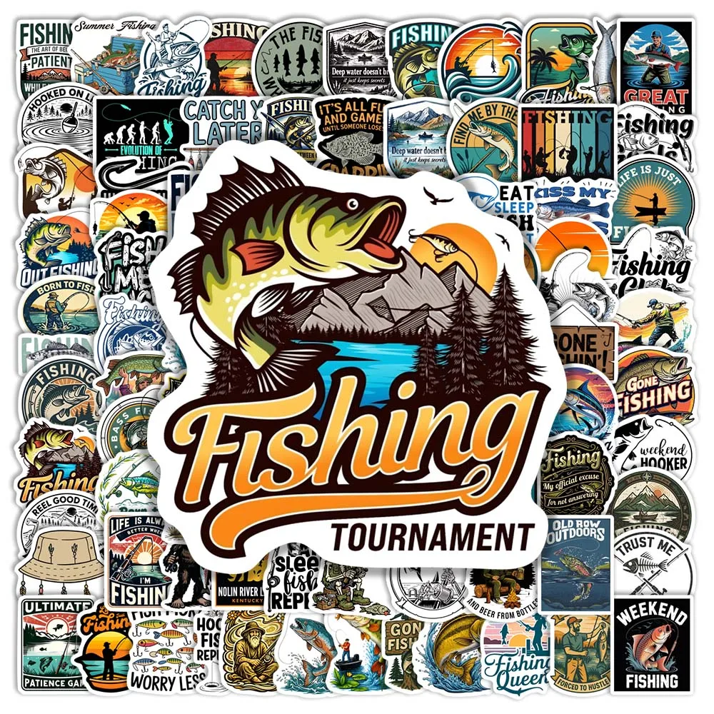 Vinyl Waterproof Fishing Stickers Decal Cool Outdoor Theme DIY Gift Toy for Luggage Water Bottles Phone Case Laptop Dairy Junk
