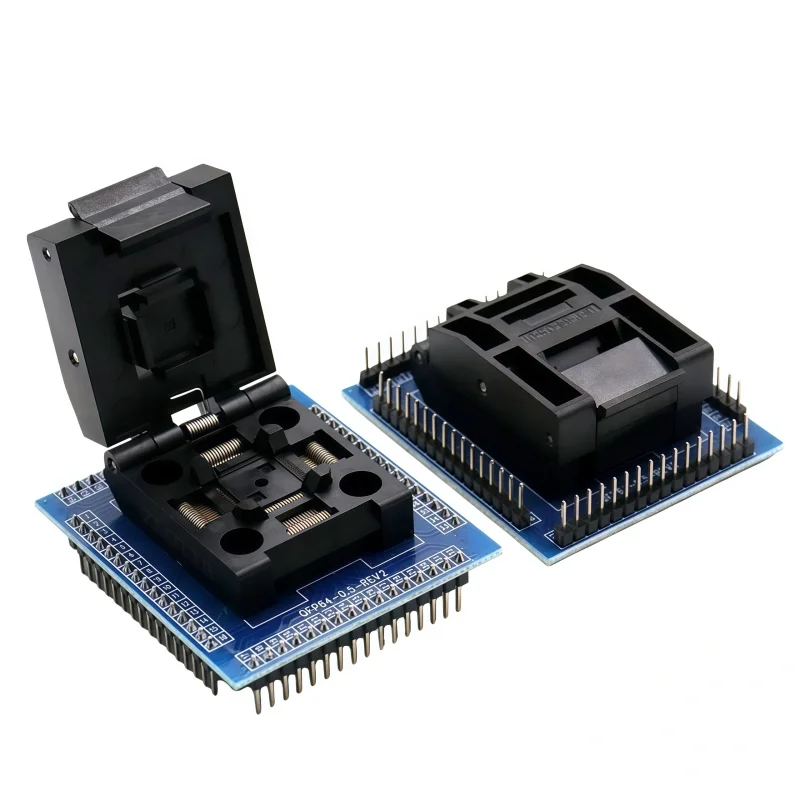 LQFP, TQFP, QFP64 flip cover snap test fixture, 0.5mm spacing, STM32 programming fixture, programming seat