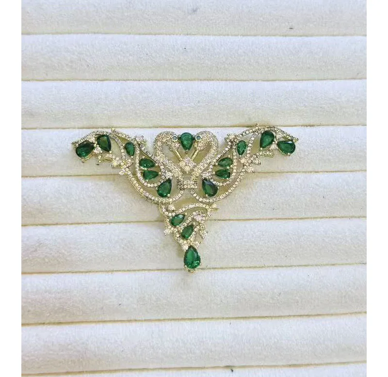 70x56mm Gold Plated Phoenix Double‑Bird Connector Pendant, Cubic Zircon CZ Micro Pave Necklace Pendant Jewelry DIY