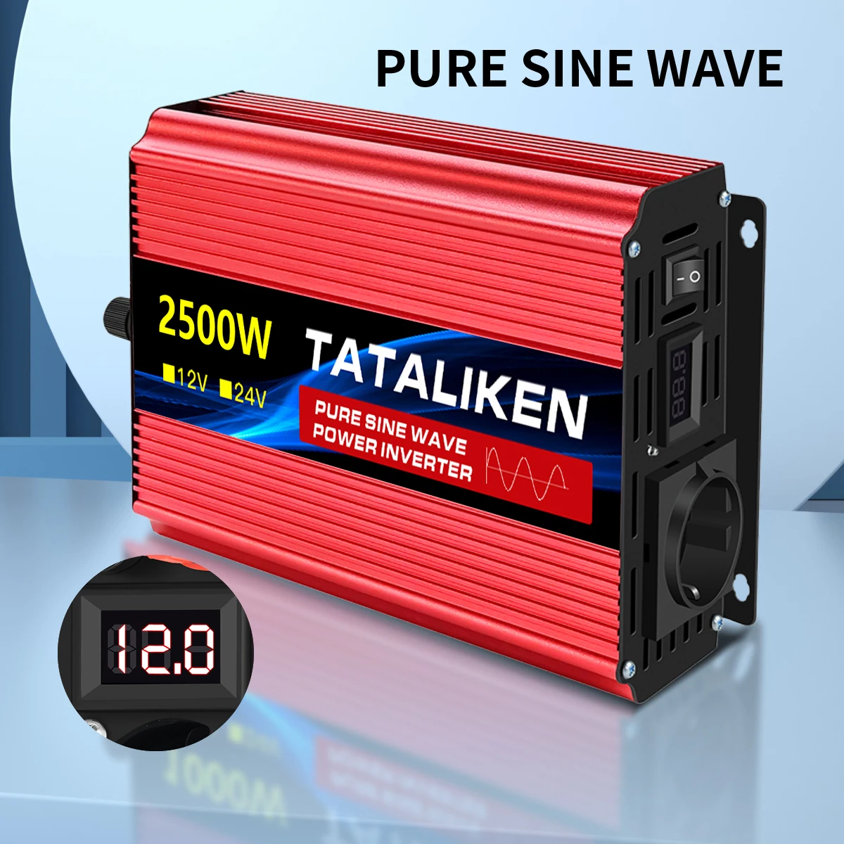 Pure Sine Wave  Inverter EU Socket  DC 12V to AC 220V Voltage Transfer Converter Charging Adapter LED Display