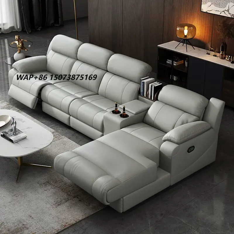 Hot Sale Modern Italian Electric Sofa Set Genuine Leather Multi-Functional Recliner Feature Metal Corner Combination
