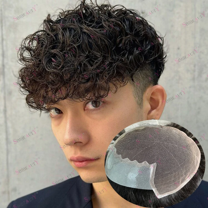 غير قابل للاكتشاف Q6 كوريا الدانتيل الجبهة HUman الشعر رجل الباروكات استبدال 18 مللي متر مجعد الطبيعي الأسود رجل الشعر المستعار دائم الشعر المستعار #1