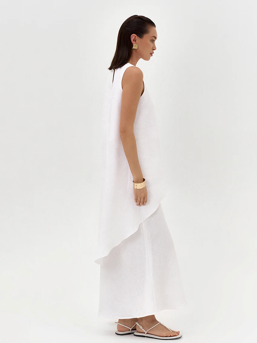 Marthaqiqi Casual White Female Sleepwear Set O-Neck Pajamas Sleeveless Nightie Backless Nightgown Long Skirts Home Clothes Women