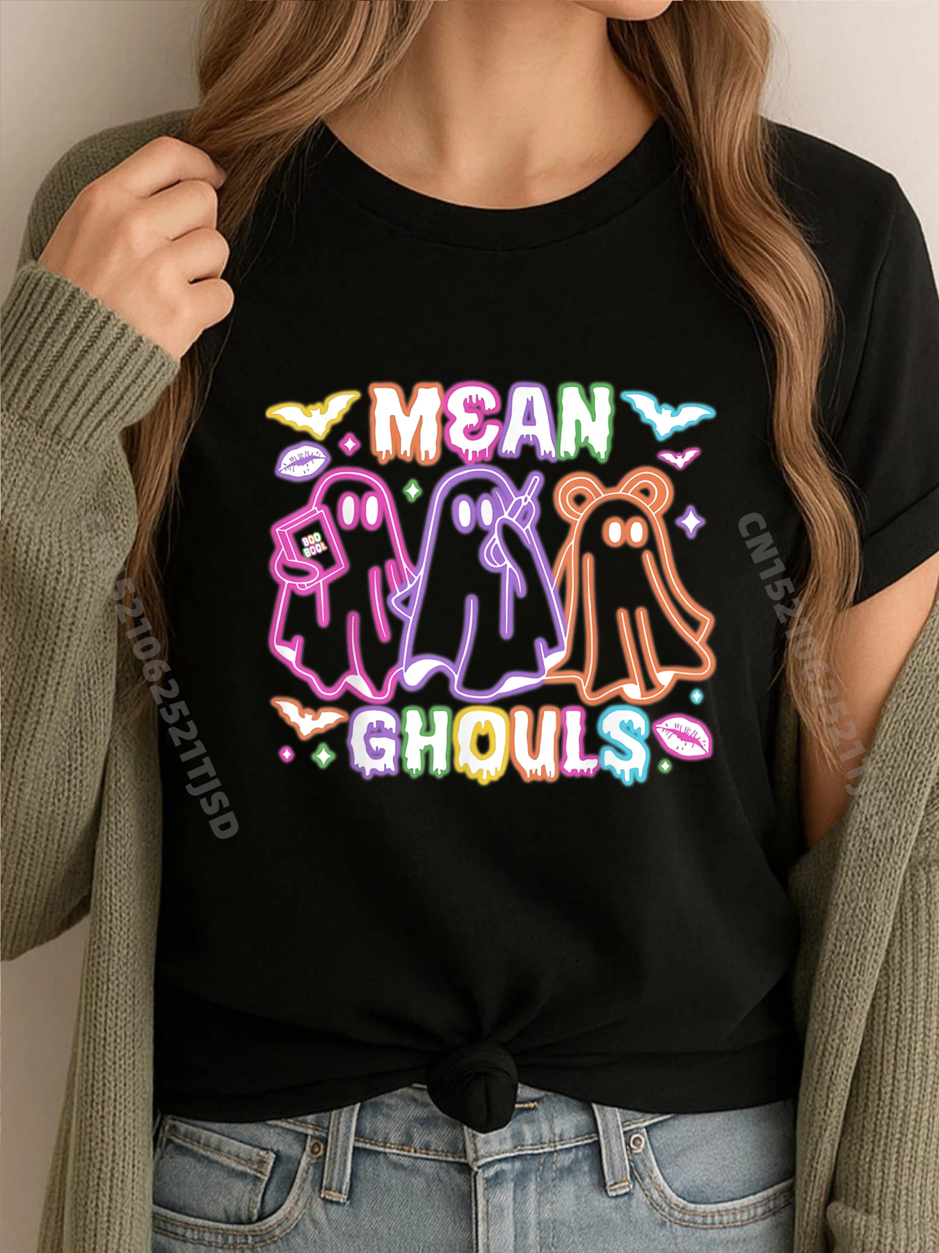 

Милые призраки Mean Ghouls Хэллоуин Жуткий сезон Хлопковые футболки с рисунком Хэллоуин Свободные