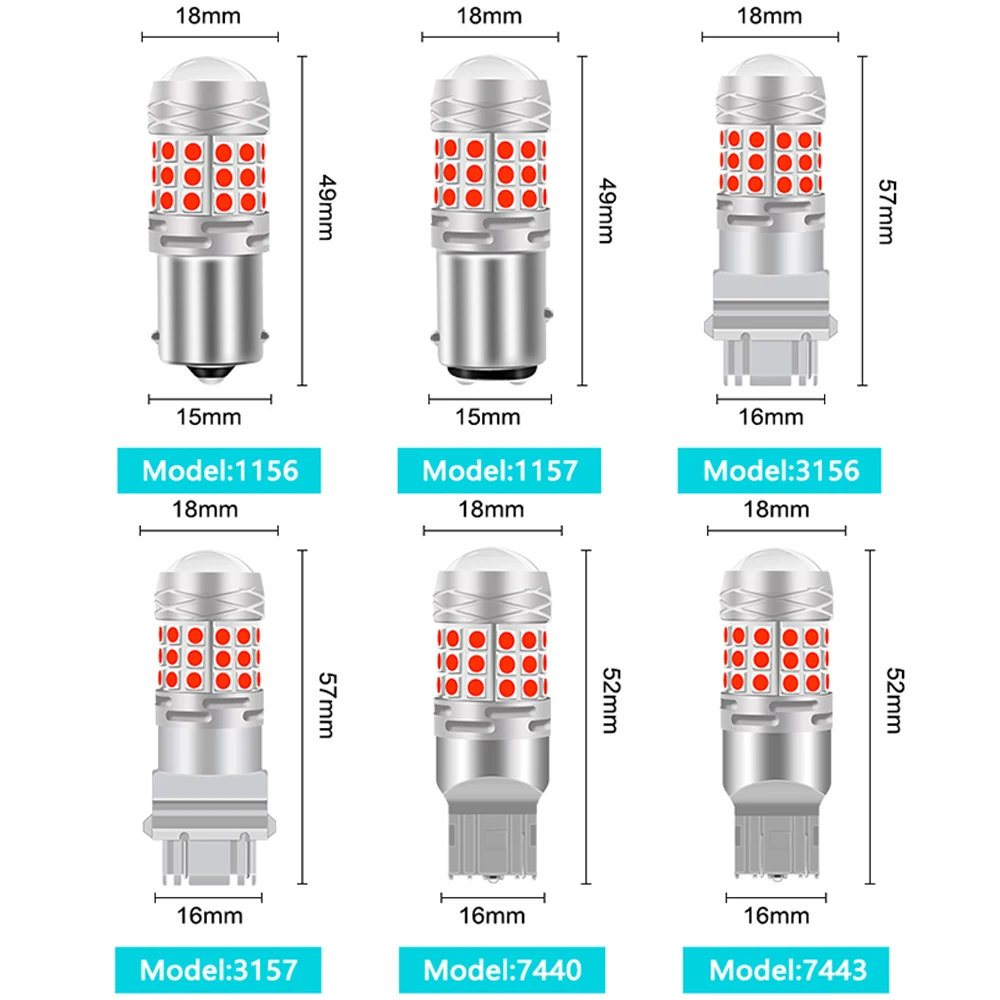 1pcs 1156 P21W BA15S PY21W BAU15S 1157 P21/5W BAY15D W21W WY21W W21/5W P27W P27/7W T25 3157 3156 T20 7440 7443 Car Led 12v