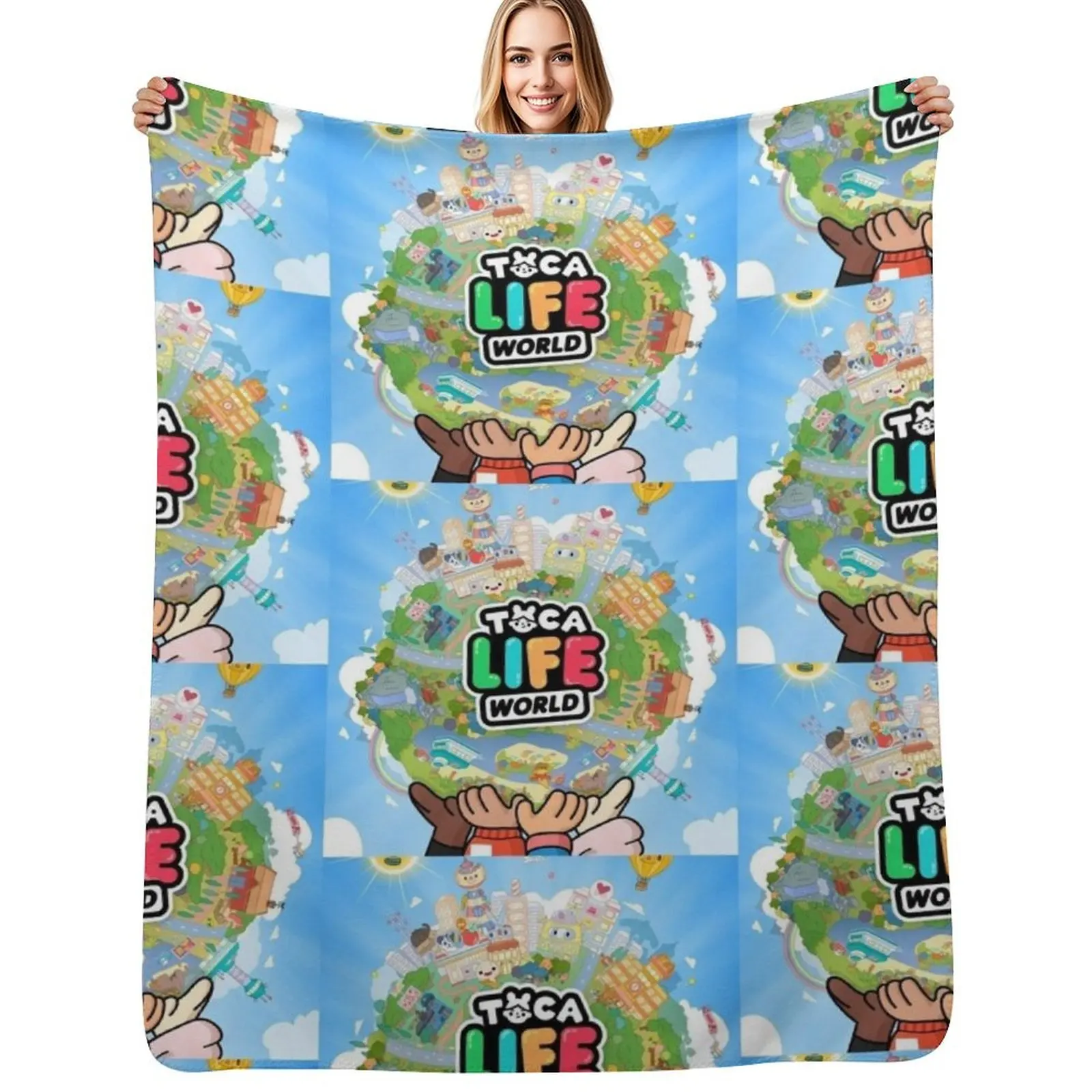 

Toca boca life kids happy Throw Blanket Soft Comfort Blanket for Reading Watching TV