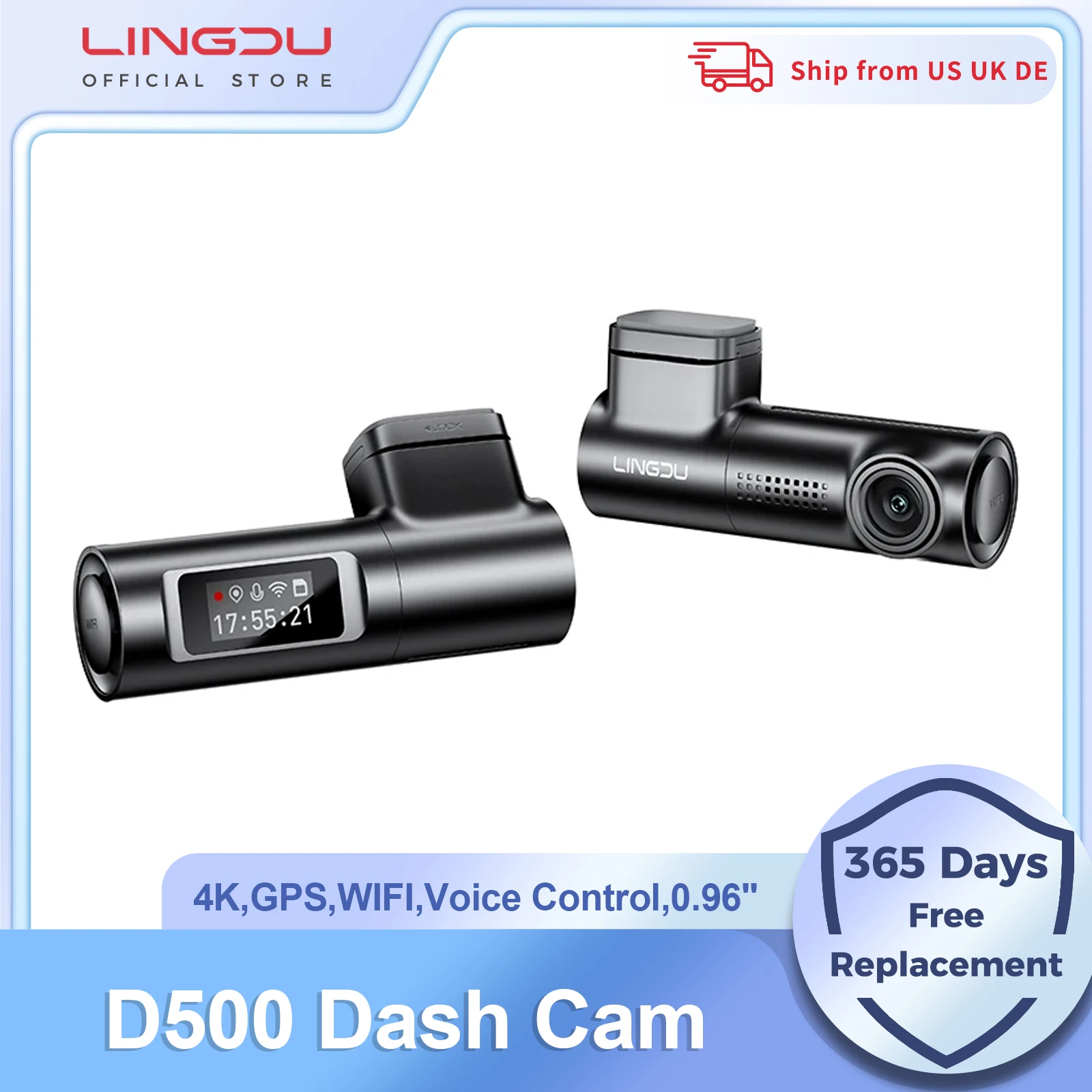 LINGDU D500 Dash Cam 4K 2160P UHD Car DVR WiFi Camera Built in GPS Voice Control 24H Parking Monitor Night Vision