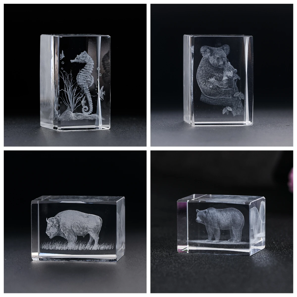 Crystal Glass Animal Figurine Miniatures 3D Laser Etched Crystal Cube Engraving Statue Sculpture Paperweight Decor with Gift Box