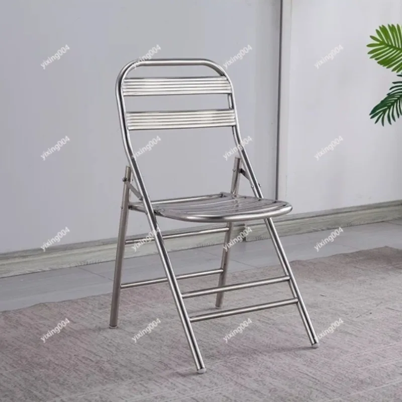 Stainless Steel Folding Chair, Portable Metal Backrest Stool for Outdoor Home Use