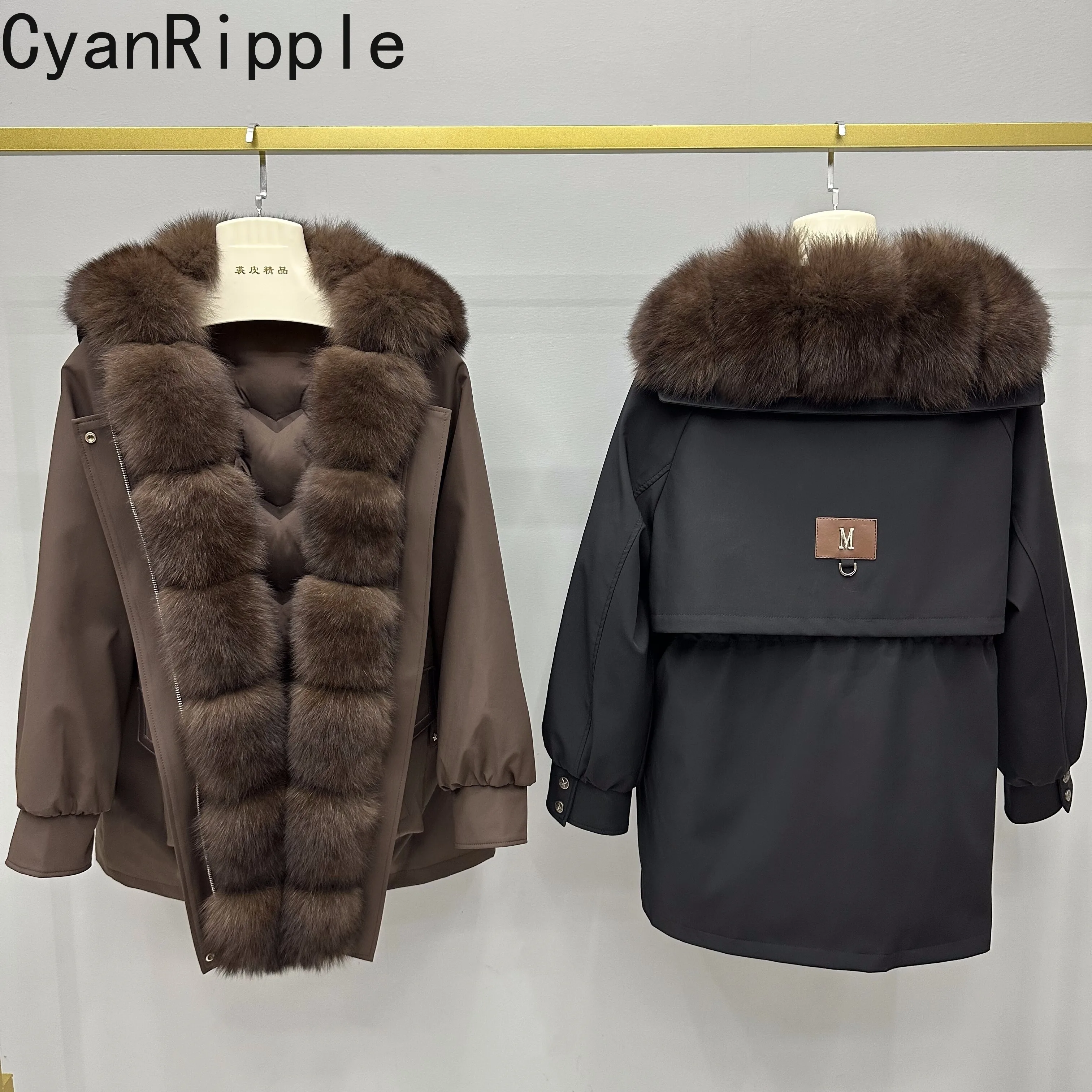 Mid-long Winter Women Parkas All-match Detachable Large Fox Fur Collar Duck Down Coat Full Sleeve Warm Windproof Down Jacket