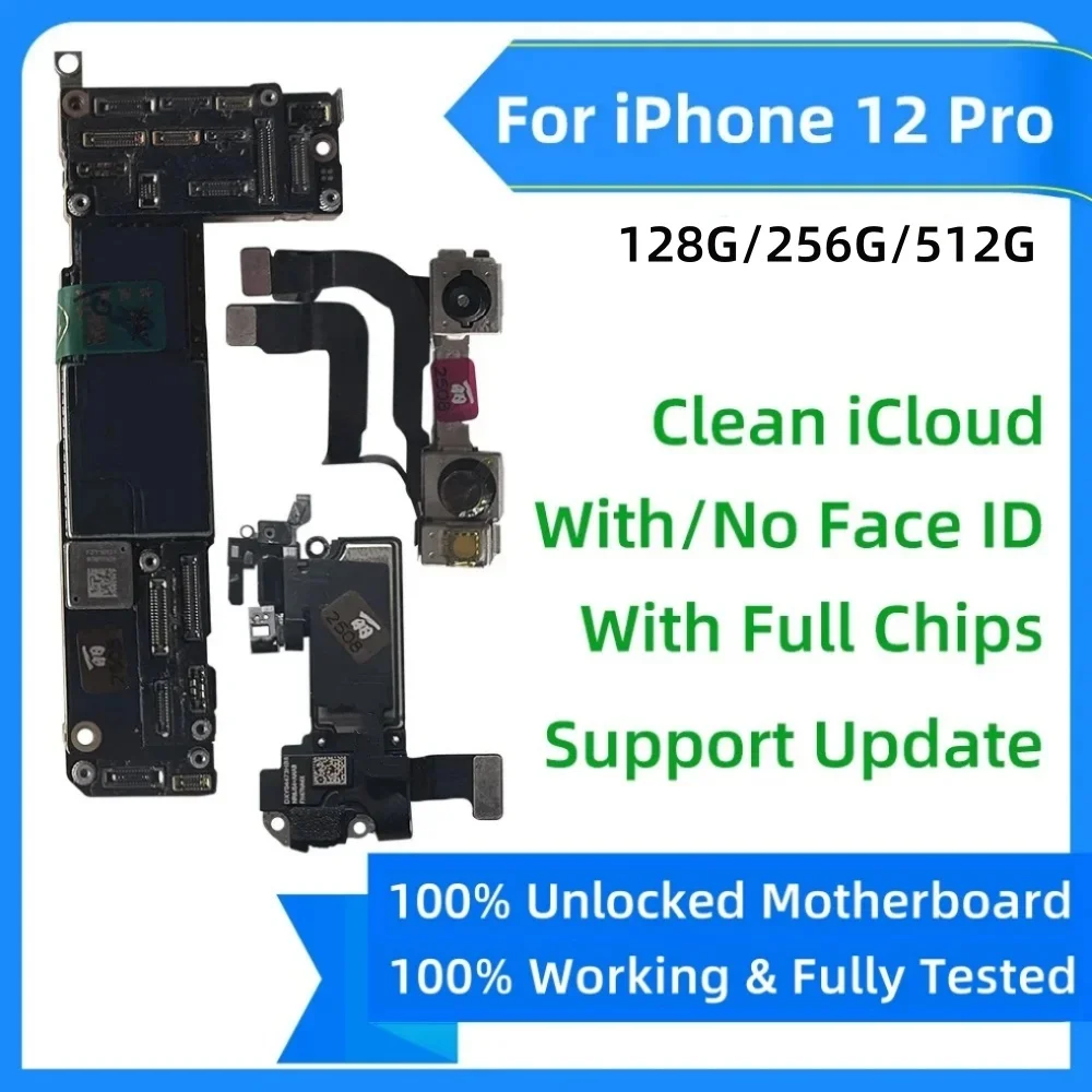 Fully Tested Unlocked For iPhone 12 pro Motherboard With/No Face ID Clean iCloud logic board mainboard Support IOS update