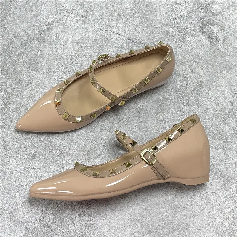 

Pointed Toe Mary Janes Cover Heels Women Single Shoes Summer Fashion Female Pumps Rivet Buckle Strap Zapatos Mujer