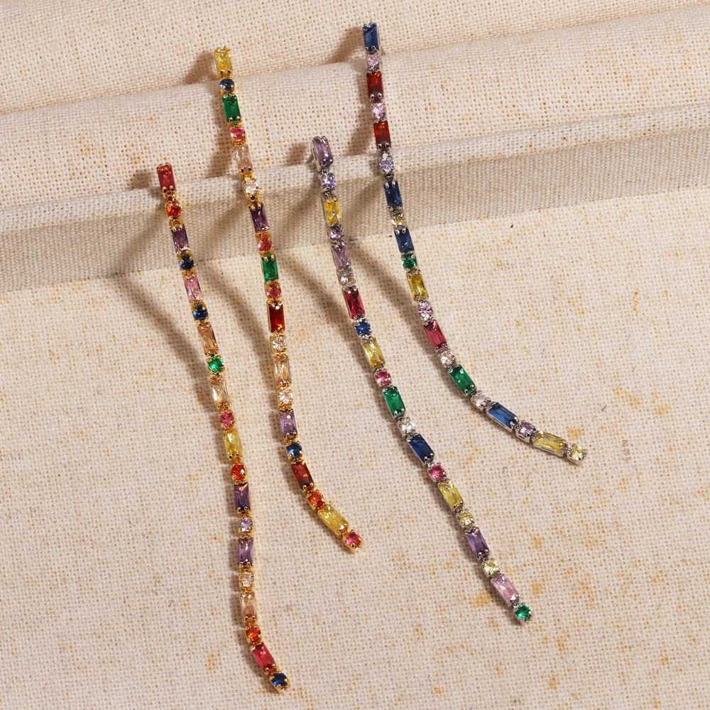 2026 New Multicolor Zircon 18K real gold Vertical Bar Full Zircon Pendant Hoop Earrings For Women Luxury Fashion Jewelry