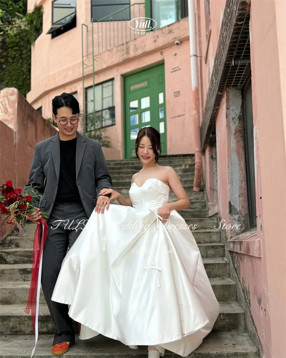 TULX – robe de mariée élégante en Satin, manches assorties, séance Photo coréenne, ligne A, sans bretelles, Corset Long, personnalisée