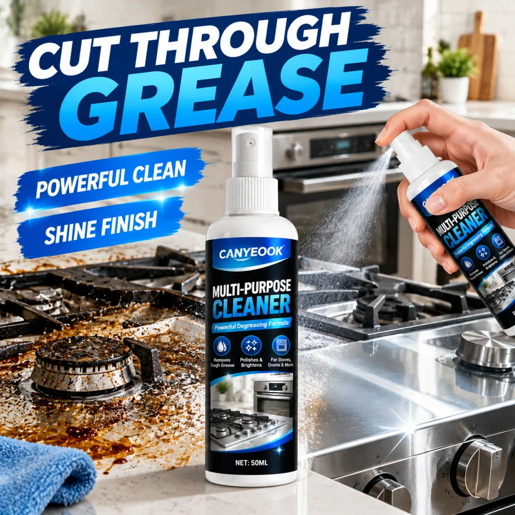 CANYEOOK Multi-Purpose Kitchen Degreaser 50ml, Heavy Grease Remover & Polish for Stoves, Ovens & Cooktops, Easy Spray & Wipe