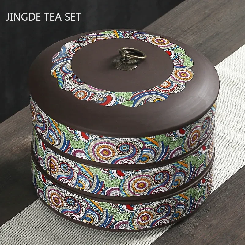 Retro Purple Clay Pu \'er Tea Tin Large Wake Tea Jar Single-layer Coffee Storage Box Customized Living Room Desktop Candy Jars