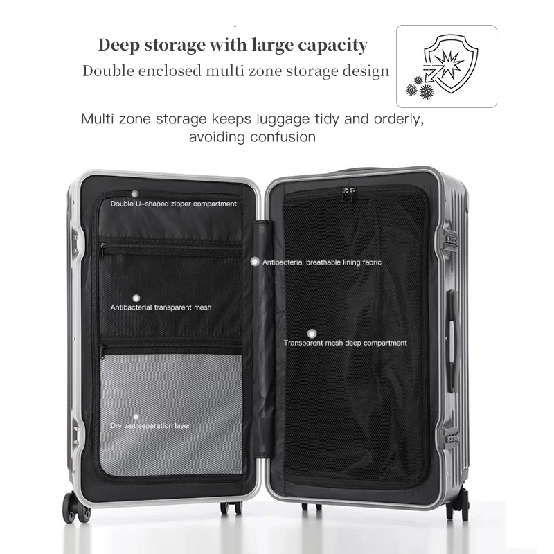 SUSHIMU Suitcase Wide Handle Travel Suitcase Men 20 24 26 Carry-On Luggage Women PC Aluminum Frame Trolley Case thickening