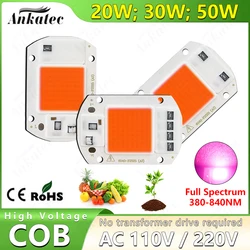 20W 30W 50W Led Grow COB Chip AC 110V 220V380-840nm Full Spectrum Plant Grow Light for Vegetables Seedlings Bloom Indoor Plants