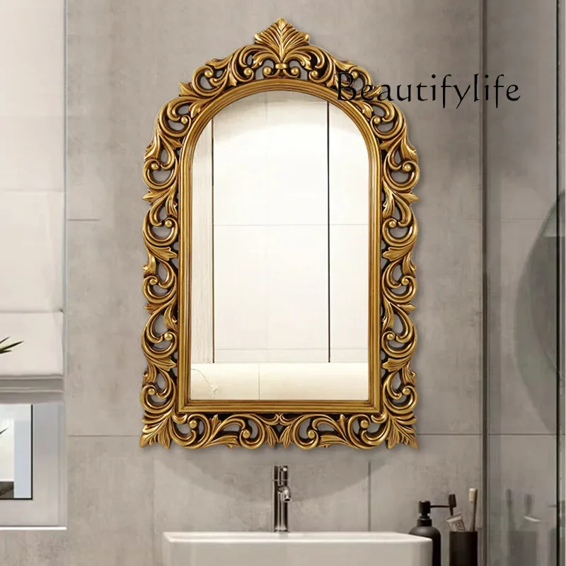 

MM European-style hollow carved bathroom mirror, living room porch wall-mounted decorative mirror, hairdressing half-body mirror