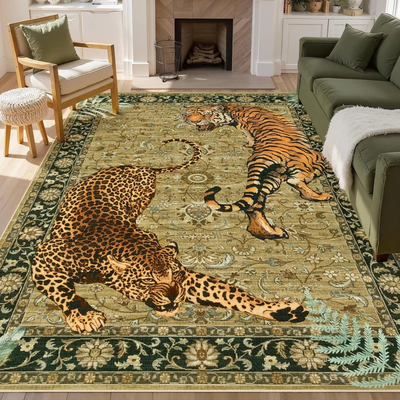 VIKAMA Bohemian Leopard Area Rug for Living Room and Bedroom, Slippery Floor Mat for Office, Dining Room Carpet, Home Decoration view 2
