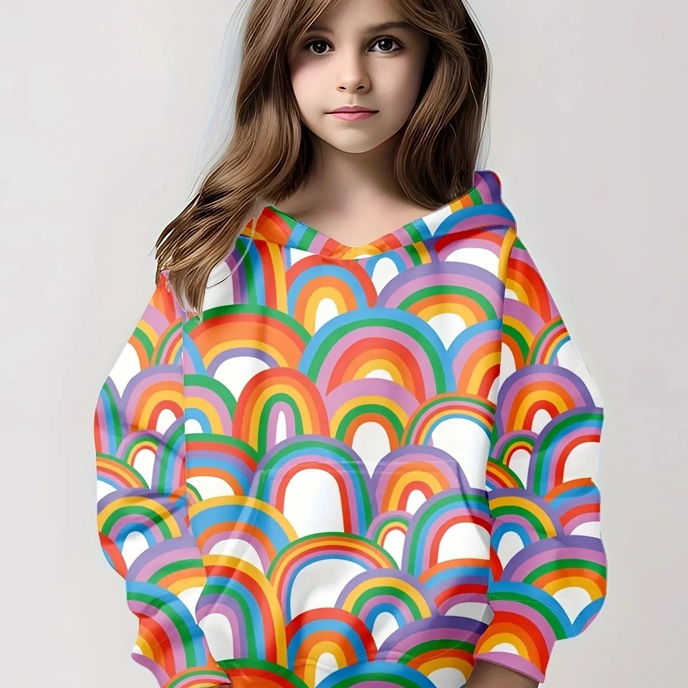 

Kids Clothes Girl Hoodies Tops Long Sleeve Cartoon Candy Colours Print Kawaii Round Neck Kids Summer Clothes Children's Clothing