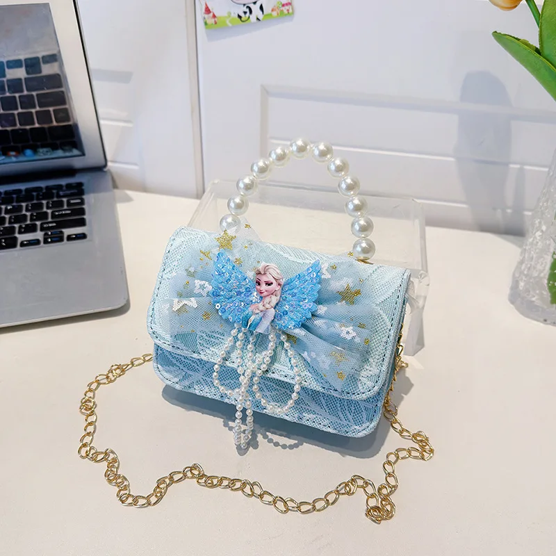 حقيبة كتف ديزني فروزن إلسا برينسيس للبنات لؤلؤية بحزام قابل للتعديل ومحفظة كروس للحفلات المدرسية والخروج غير الرسمية