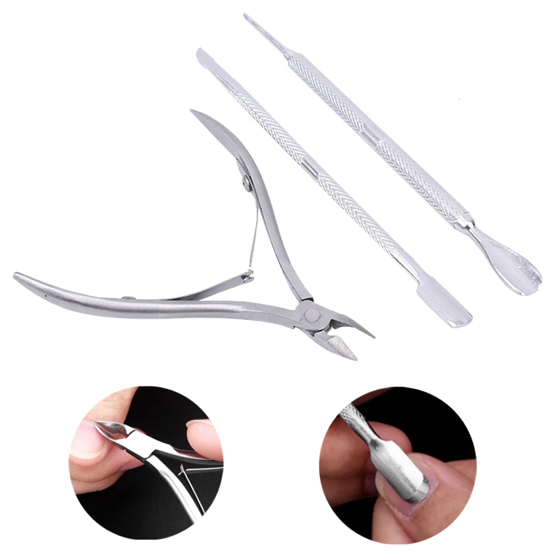 

3Pcs Stainless Steel Nail Cuticle Nipper Cuticle Pusher Nail Clipper Trimmer