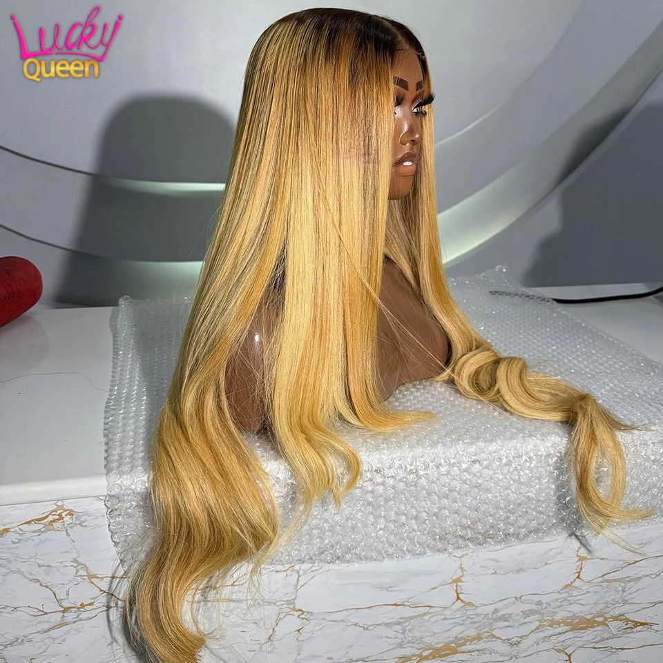 30 Inches Honey Blonde Lace Front Wigs Human Hair Brown Root 13x4 13x6 Straight Lace Front Wigs Remy Hair 180% Density