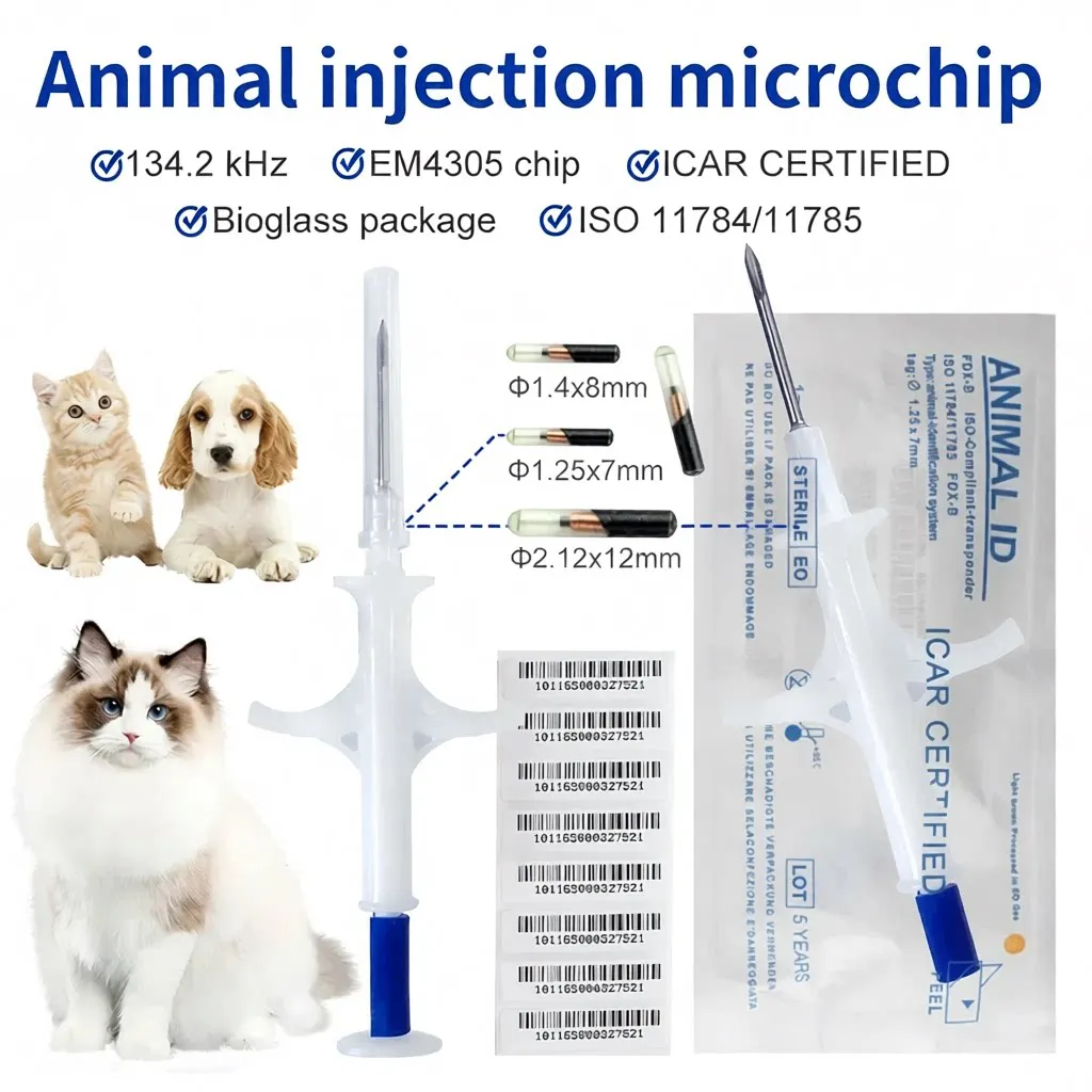 100Pcs/Pack Pet Em4305 Microchip 134.2Khz Fdx-B Animal Identification Chip Animal Microchip Injector International Standard