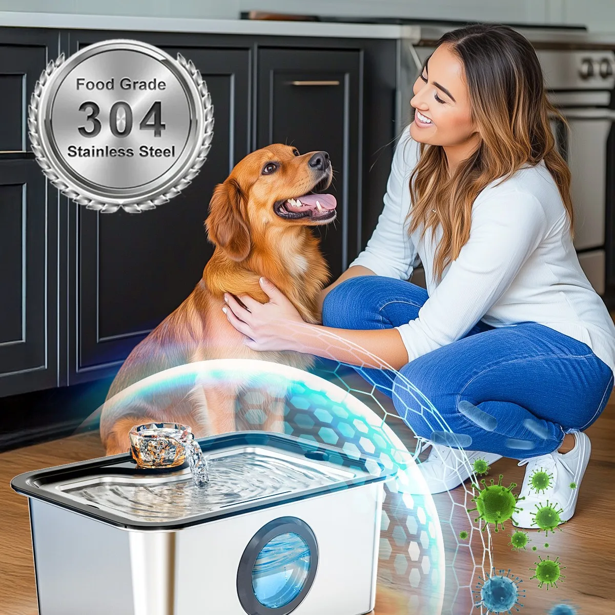

304 Steel Pet Drinking Station - Large Capacity Silent Water Bowl for Dogs & Cats with Smart Filter