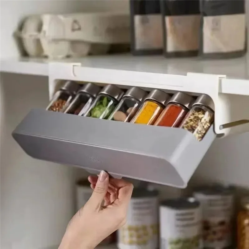 ABZV-Material Combination Set Wall Mounted Spice Rack Non-Perforated Adjustable Seasoning Boxes For Barbecue Storage Case
