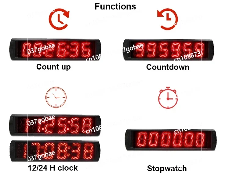 Aluminum Digital Large LED Wall Alarm Clock, Timing Chain, Big Countdown Timer, Stopwatch, Marathon Clock, 5