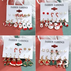 6 pairs New Design Trendy Xmas Tree Brown Elk Snowman Santa Claus Earrings Hot Christmas Gifts For Women