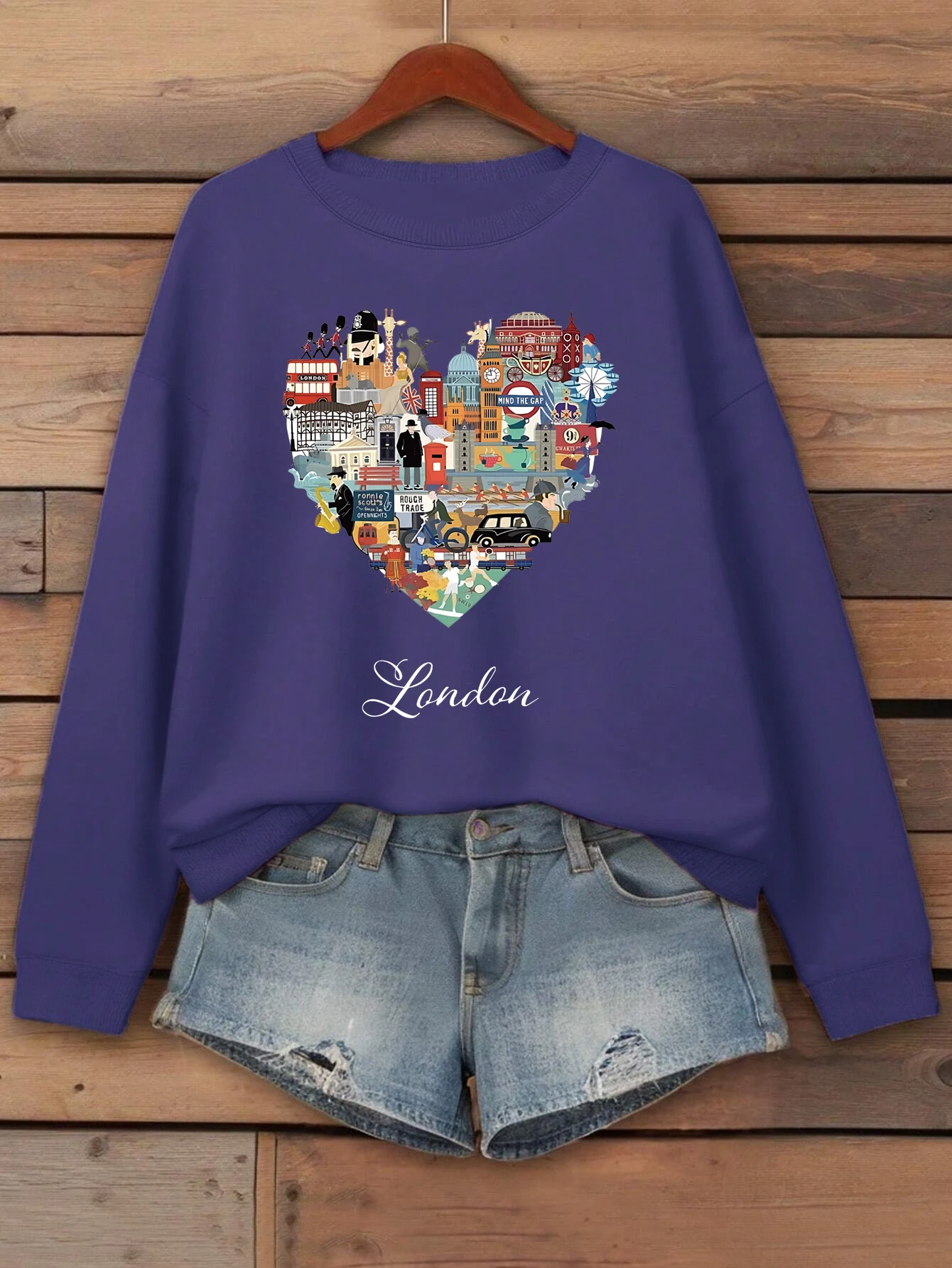 London Heart Street View Print Sweatshirt Women Fleece Hip Hop Streetwear Loose Autumn Clothes Comfortable O-Neck Pullovers image 2