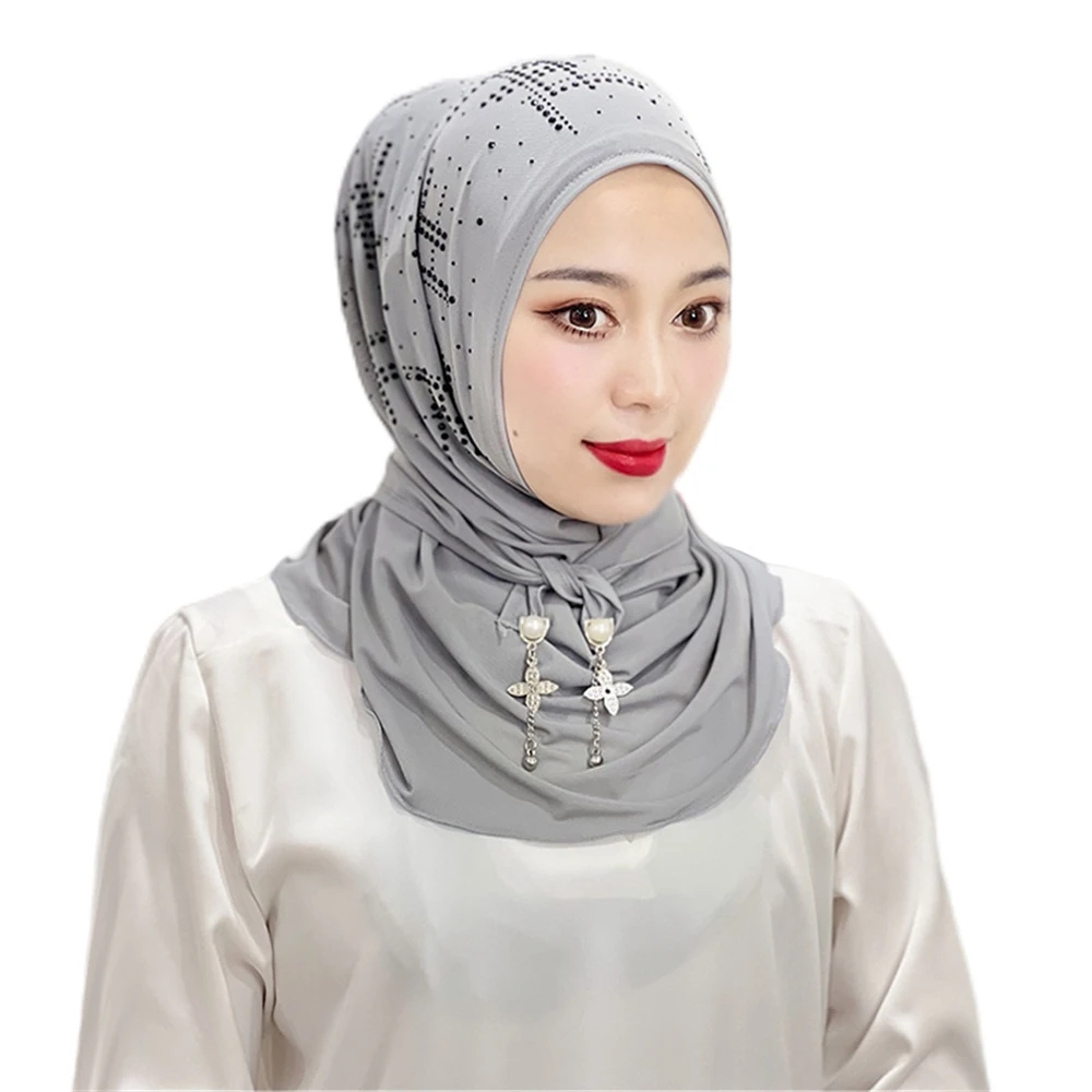 Moslim Strech Chiffon Diamant Hijab Vrouwen Foulard Malaysia Tulband Sjaal Hoofddoek Stola Islamic Femme Arab Hoofdtooi Sjaal Hoofd