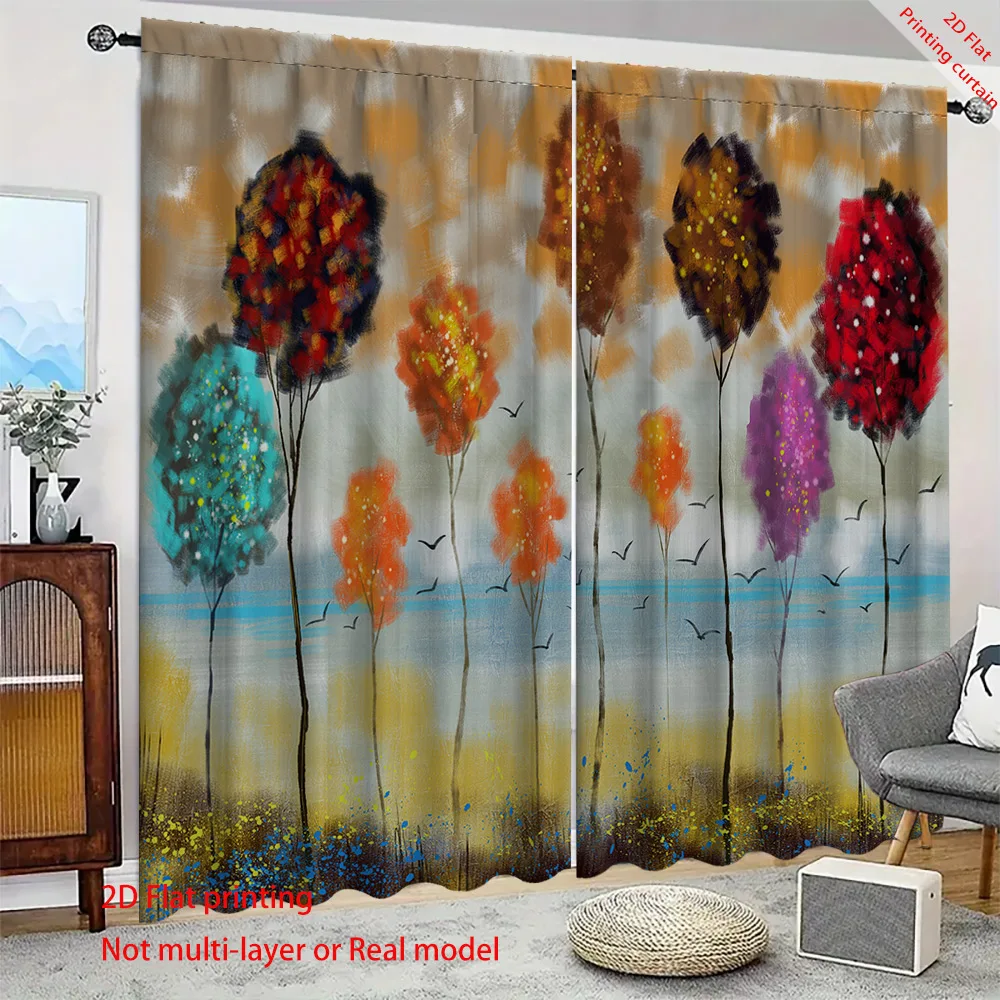 

Cartoon watercolor printed curtains, Bohemian style home blackout curtains, suitable for dormitory, office, balcony windows