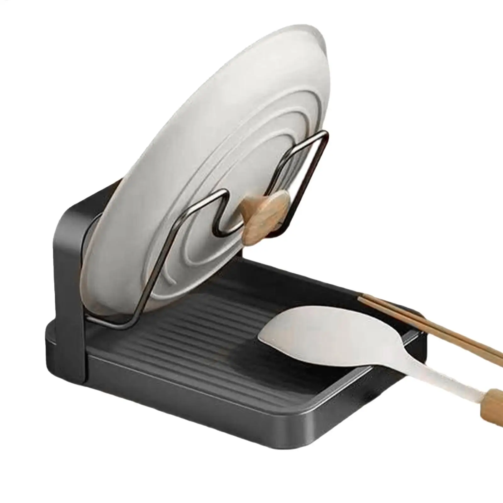 Pan Lid Holder Space Saving Anti-Slip with Drain Tray Kitchen Lid Rack for Pot Pan for Ladle Spatula Spoon Plate Dish Cabinet