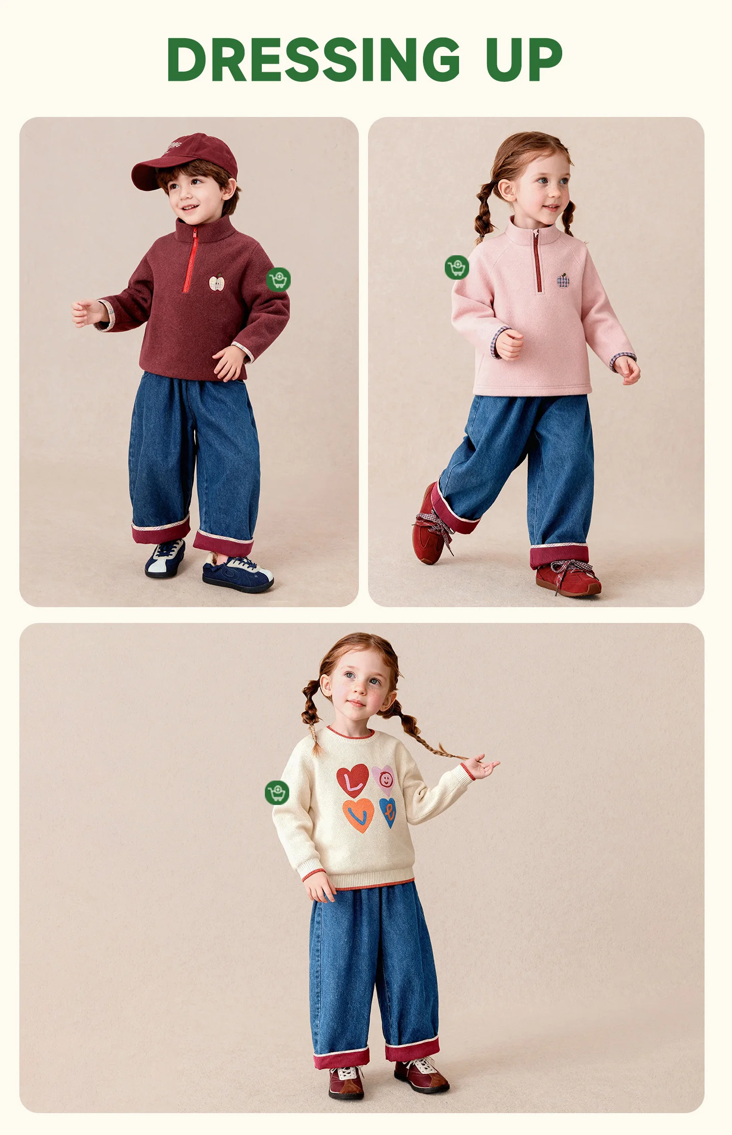 Amila 2026 Herbst Neue Kinder-Jeanshose mit Umschlagbündchen, Vintage-Waschung, gerolltem Saum, weitem Bein, weich, vielseitig für den Alltag – Detail 2
