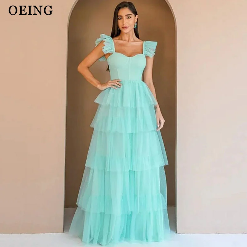 

OEING A-Line Light Blue Prom Dresses Sleeveless Party Gowns Pleats Tiered Floor-Length Soft Tulle Dress 2025 Customized