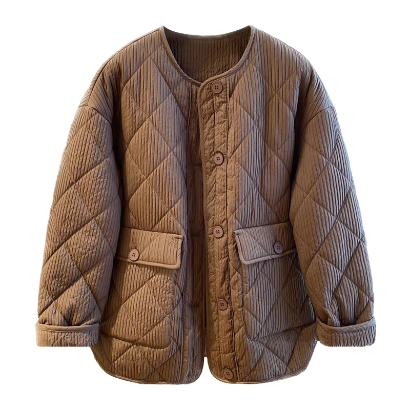 

2025 Autumn And Winter New Casual Versatile Loose Cotton-padded Coat Female Fashion Design Sense Niche Round Neck Cotton Jacket